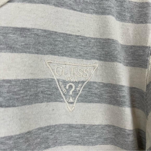 Guess Light Tan Cream Grey Stripe V-Neck Men's Shirt Size Large - Picture 5 of 5